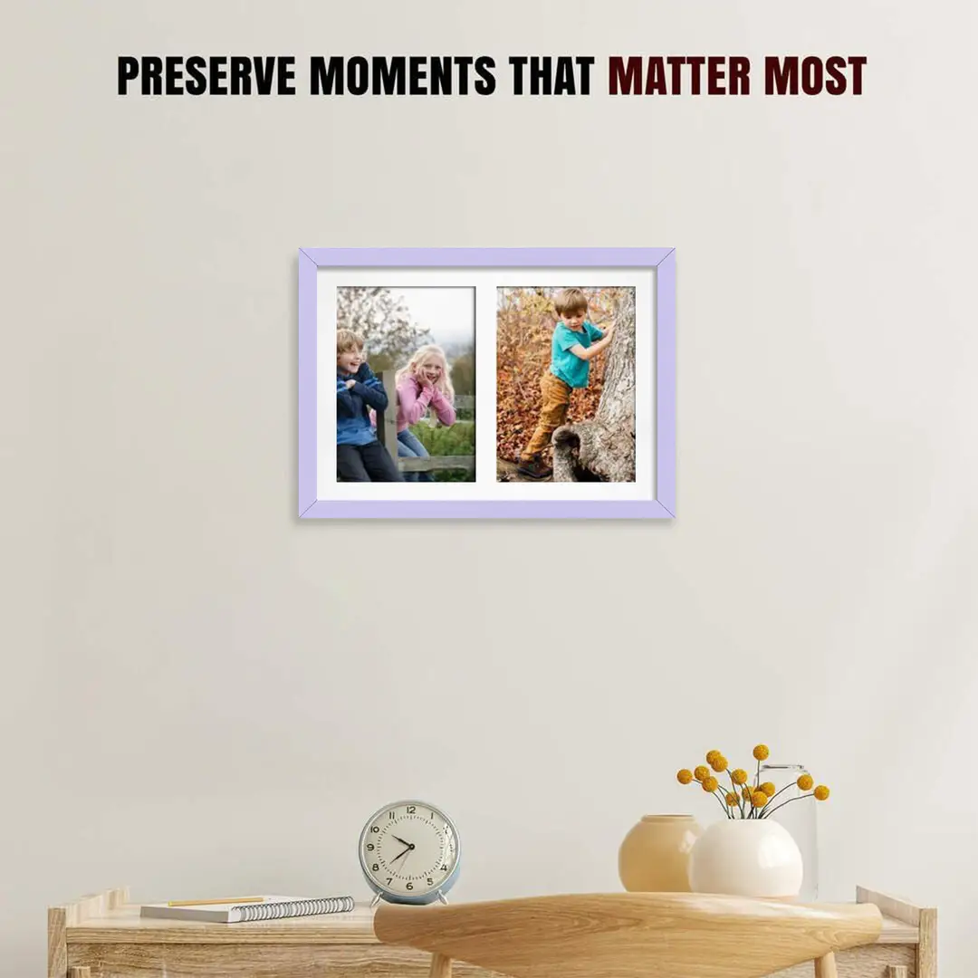 20x14" Purple Modern Multi Aperture Photo Frame Holds A4 (x2) Photos With Ice White Mount | Modern Collage Frame thumbnail 2