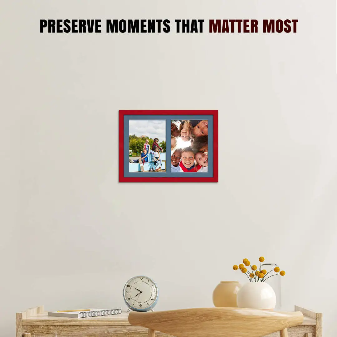 20x14" Red Modern Multi Aperture Photo Frame - Fits A4 (x2) Photos | Collage Frame thumbnail 2