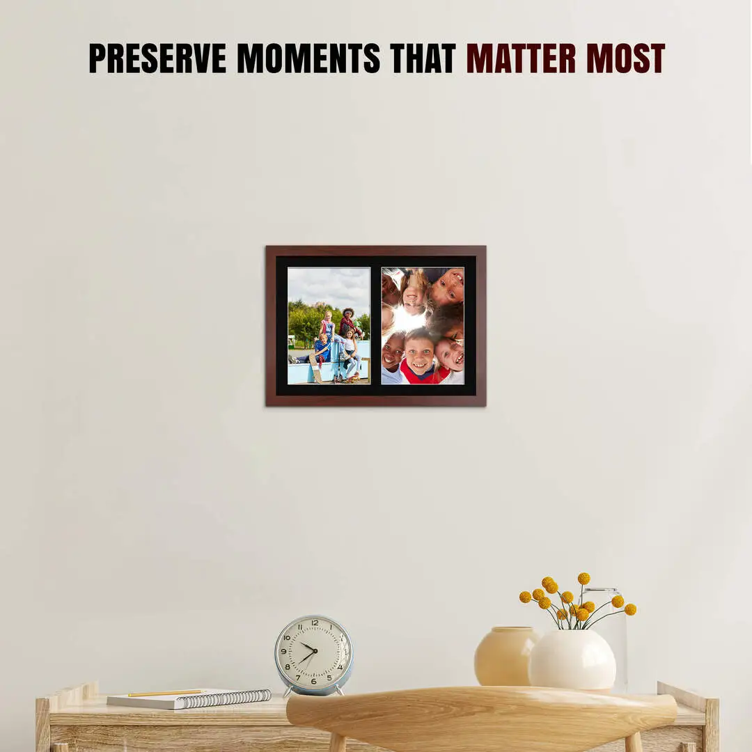 20x14" Modern Rose Wood Multi Aperture Photo Frame - Fits A4 (x2) Photos | Collage Frame thumbnail 2