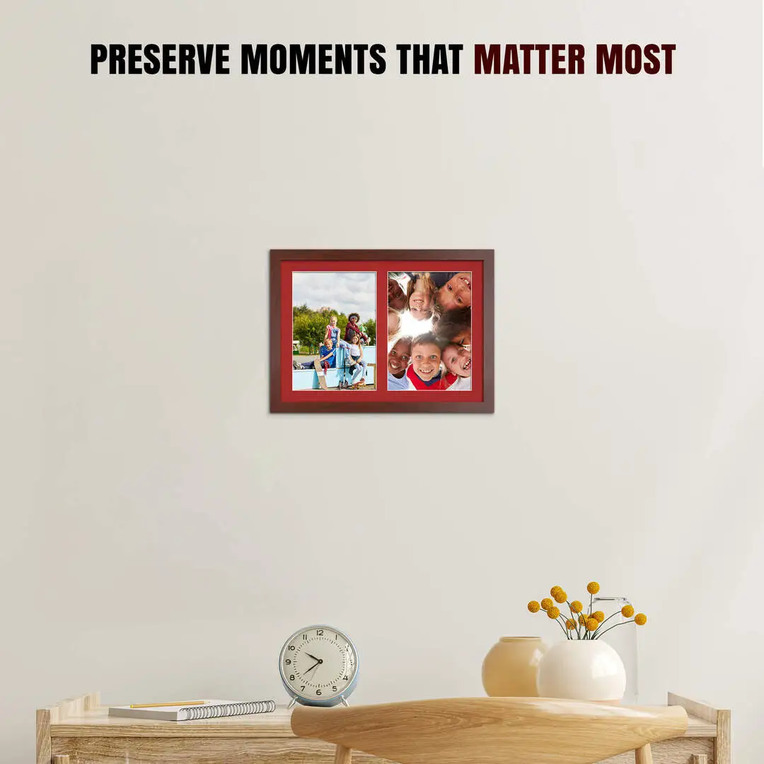 20x14" Modern Rose Wood Multi Aperture Photo Frame - Fits A4 (x2) Photos | Collage Frame thumbnail 2
