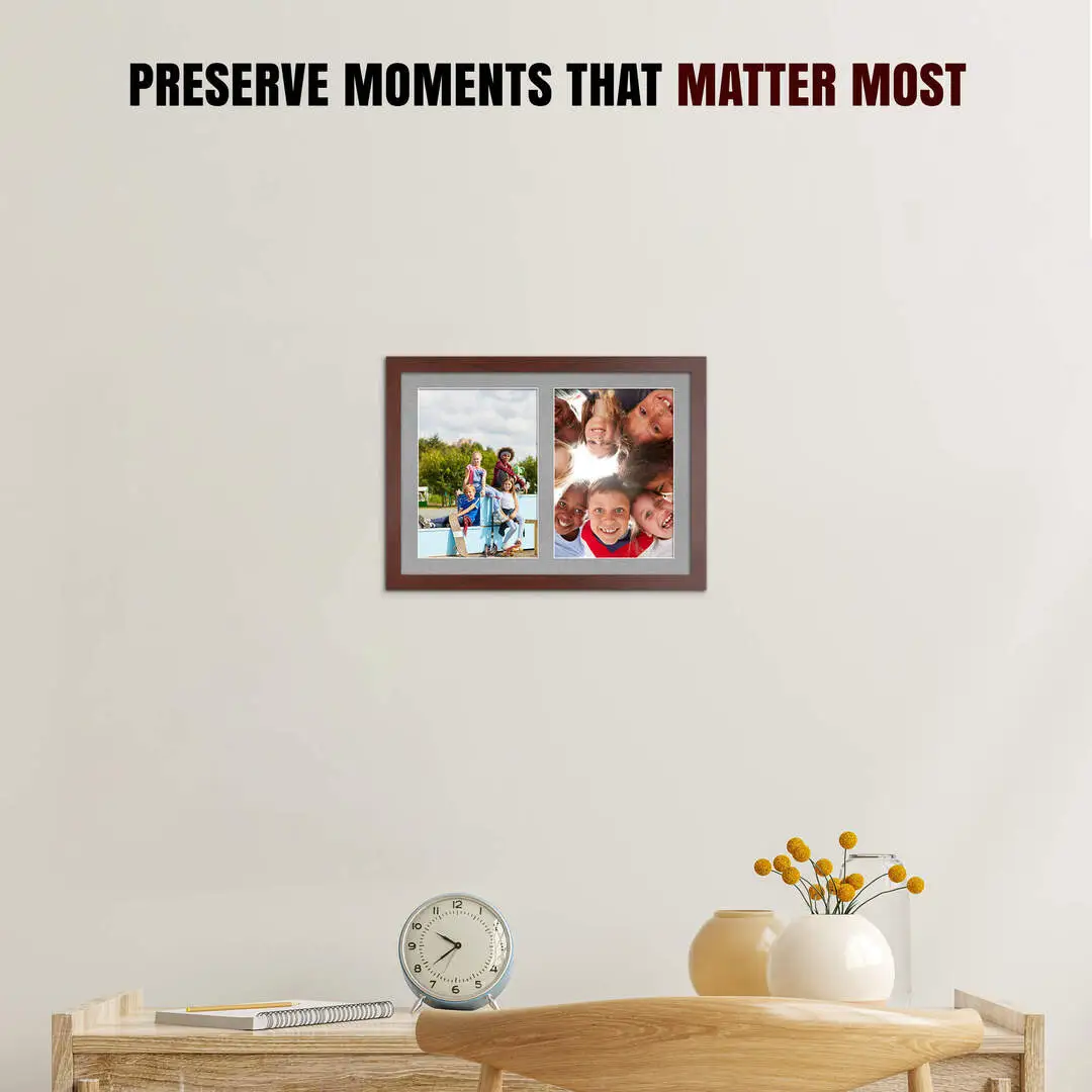 20x14" Modern Rose Wood Multi Aperture Photo Frame - Fits A4 (x2) Photos | Collage Frame thumbnail 2