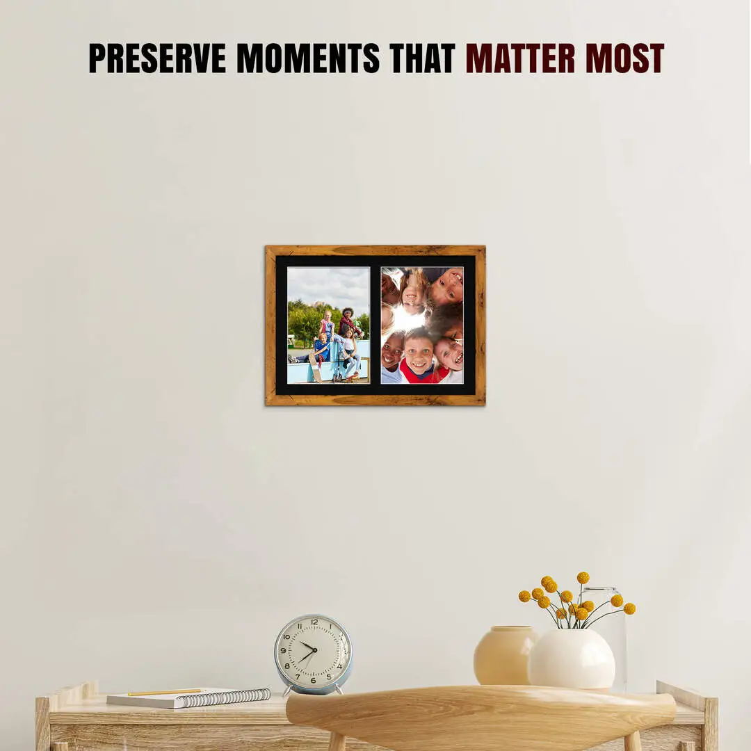 20x14" Modern Rustic Oak Multi Aperture Photo Frame - Fits A4 (x2) Photos | Collage Frame thumbnail 2