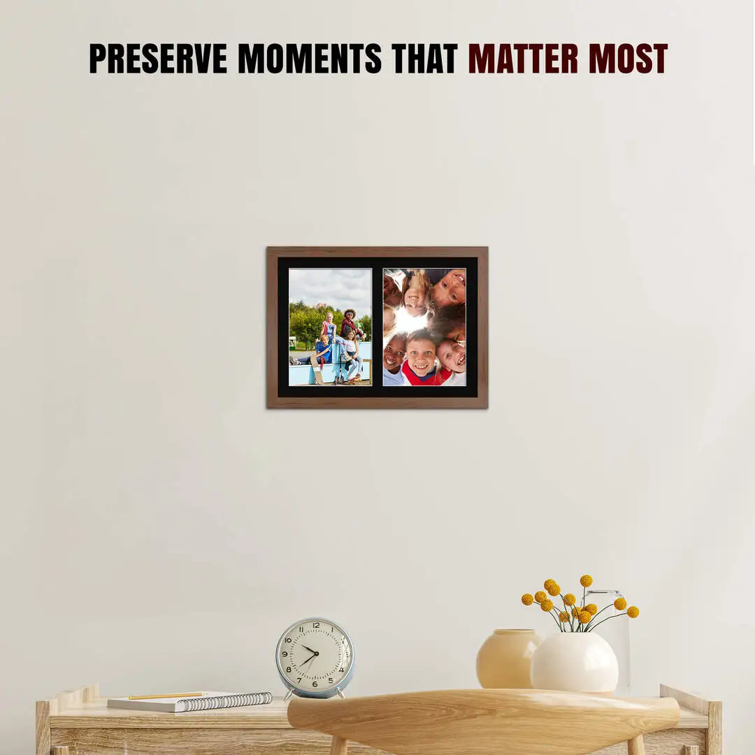 20x14" Walnut Modern Multi Aperture Photo Frame - Fits A4 (x2) Photos | Collage Frame thumbnail 2