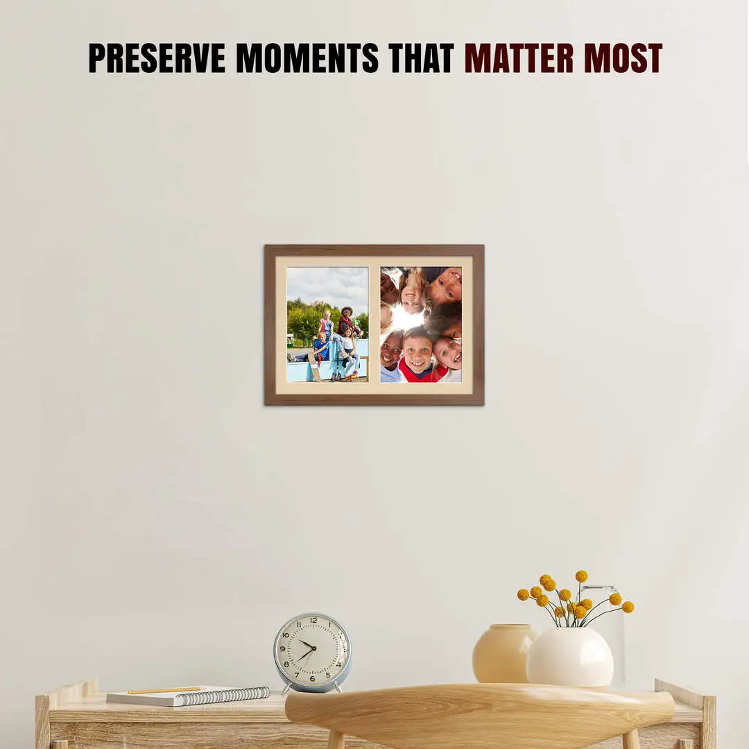 20x14" Walnut Modern Multi Aperture Photo Frame Holds A4 (x2) Photos With Ivory Mount | Modern Collage Frame thumbnail 2