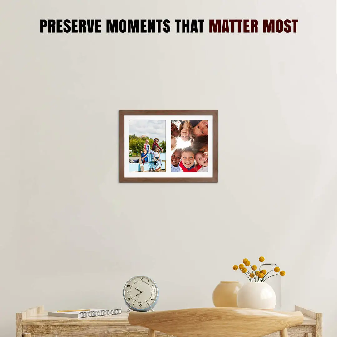 20x14" Walnut Modern Multi Aperture Photo Frame - Fits A4 (x2) Photos | Collage Frame thumbnail 2