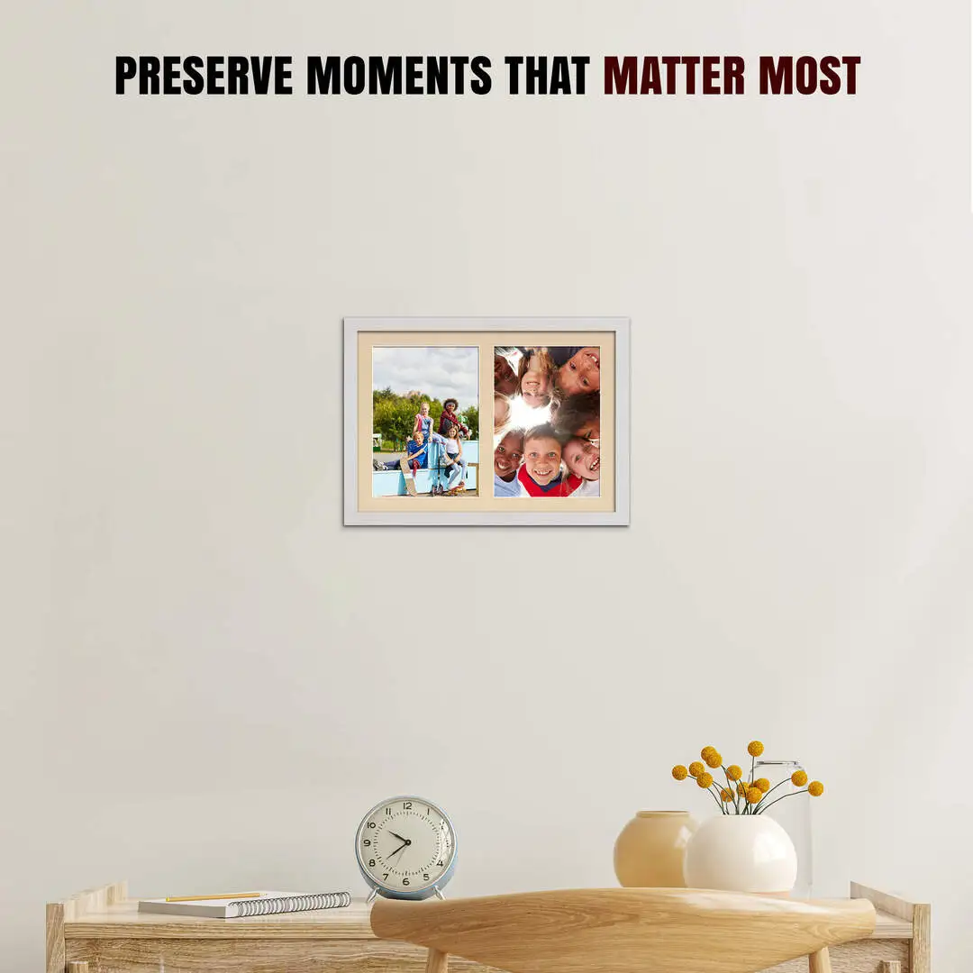 20x14" Ash White Modern Multi Aperture Photo Frame Holds A4 (x2) Photos With Ivory Mount | Modern Collage Frame thumbnail 2