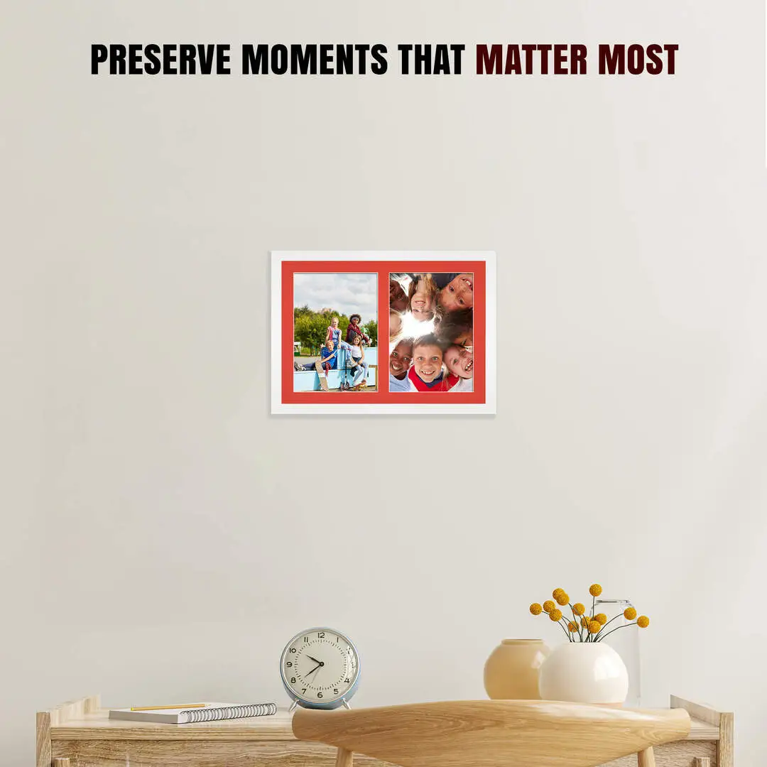 20x14" White Modern Multi Aperture Photo Frame Holds A4 (x2) Photos With Poppy Red Mount | Modern Collage Frame thumbnail 2