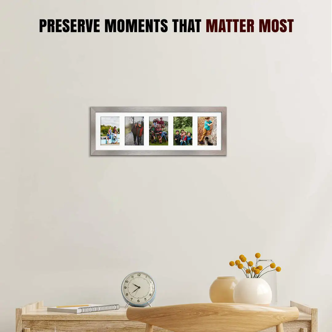 26x8" Aluminium Modern Multi Aperture Photo Frame - Fits 6x4" (x5) Photos | Collage Frame thumbnail 2