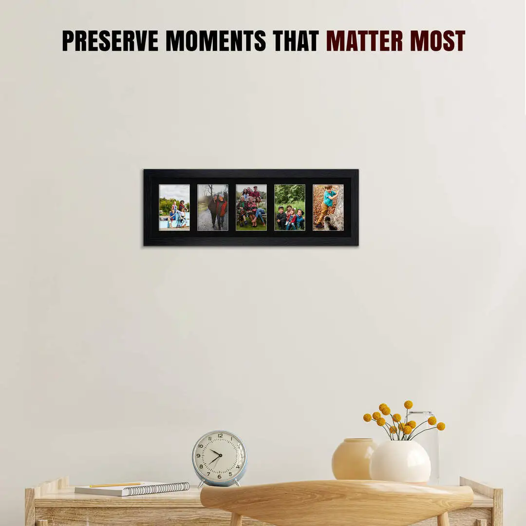 26x8" Black Modern Multi Aperture Photo Frame - Fits 6x4" (x5) Photos | Collage Frame thumbnail 2