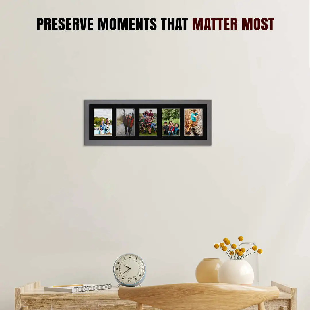 26x8" Dark Grey Modern Multi Aperture Photo Frame - Fits 6x4" (x5) Photos | Collage Frame thumbnail 2