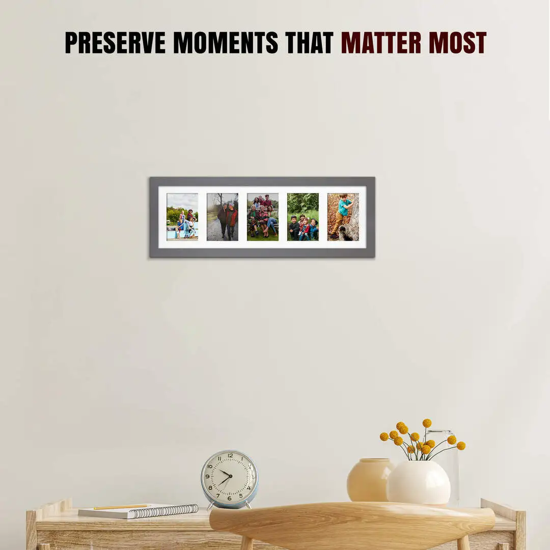 26x8" Dark Grey Modern Multi Aperture Photo Frame - Fits 6x4" (x5) Photos | Collage Frame thumbnail 2