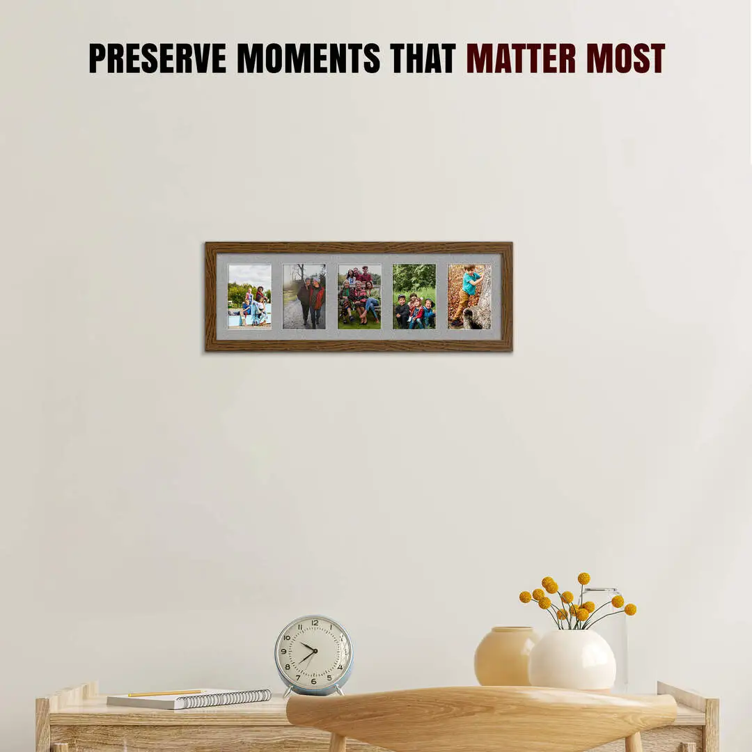 26x8" Modern Dark Oak Multi Aperture Photo Frame - Fits 6x4" (x5) Photos | Collage Frame thumbnail 2