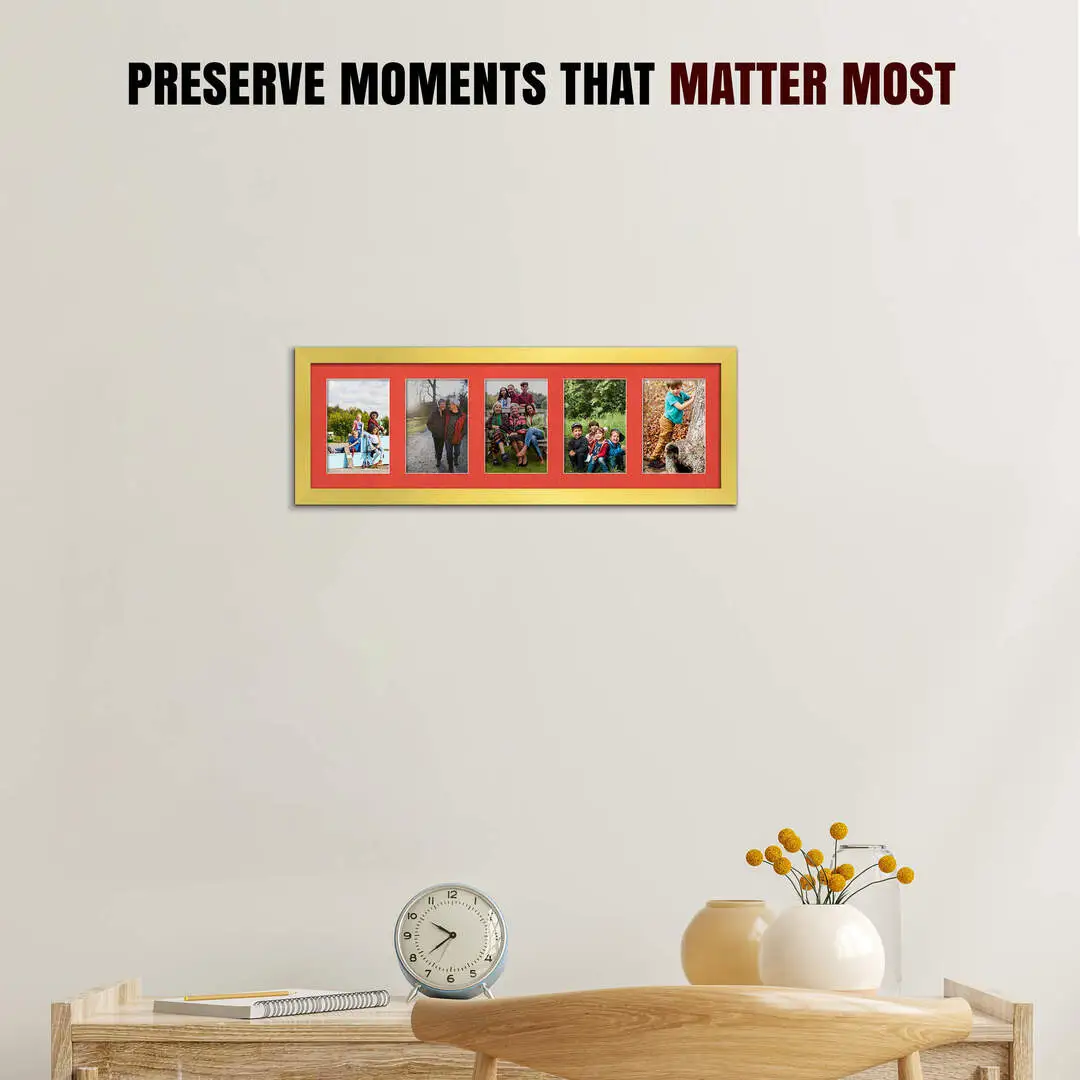 26x8" Gold Modern Multi Aperture Photo Frame - Fits 6x4" (x5) Photos | Collage Frame thumbnail 2