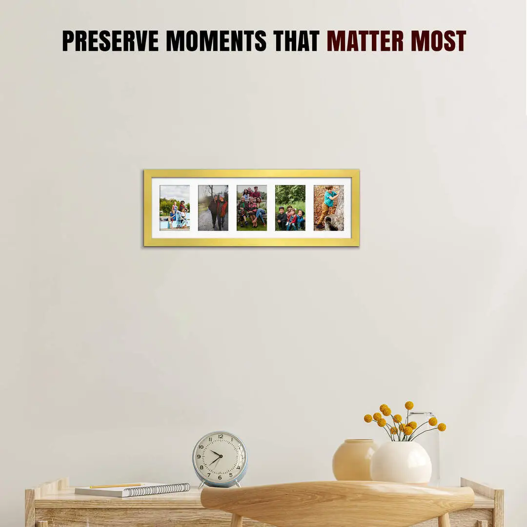 26x8" Modern Gold Multi Aperture Photo Frame - Fits 6x4" (x5) Photos | Collage Frame thumbnail 2