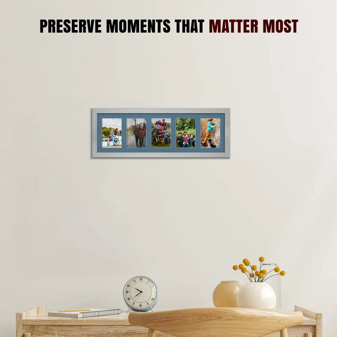 26x8" Light Grey Modern Multi Aperture Photo Frame - Fits 6x4" (x5) Photos | Collage Frame thumbnail 2