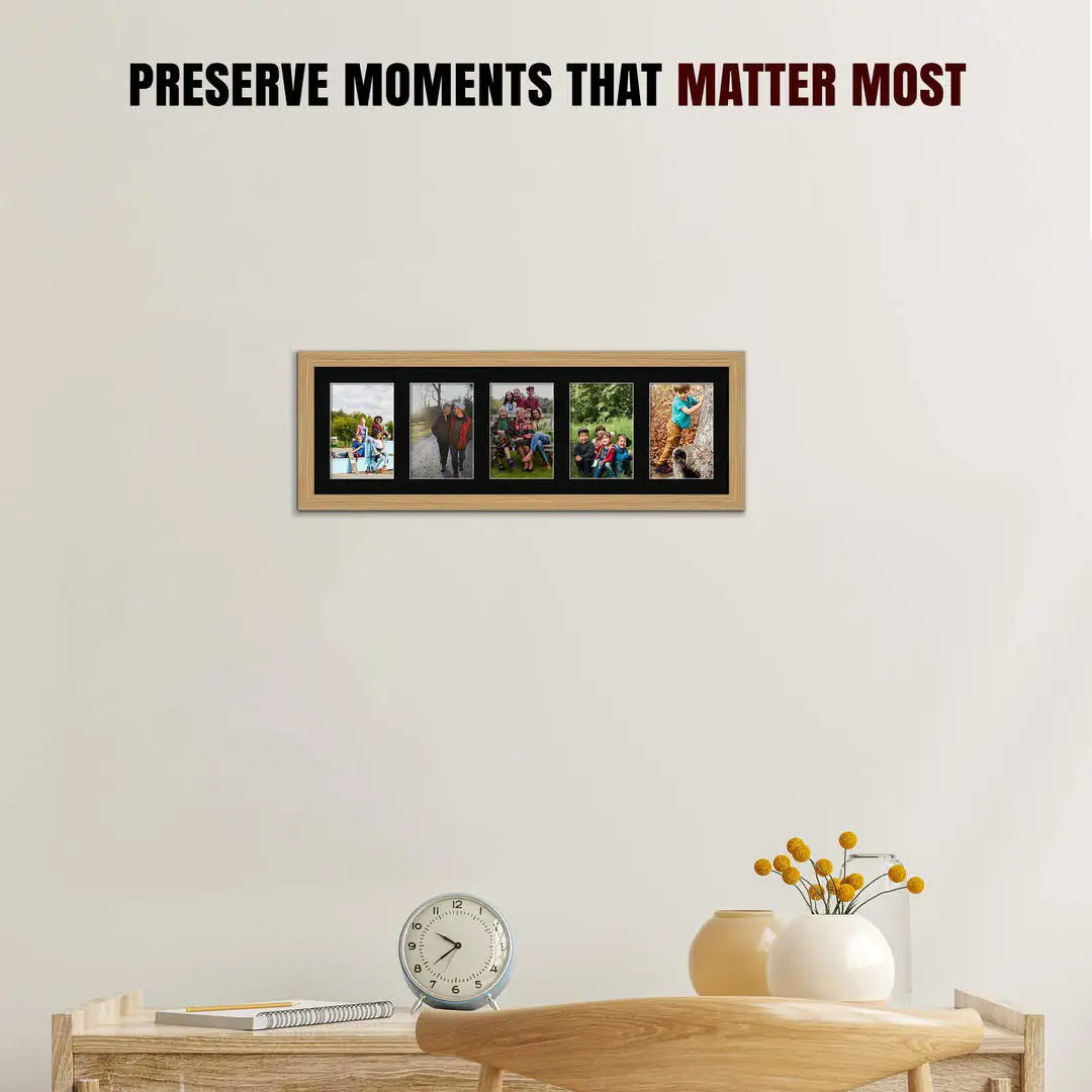 26x8" Light Oak Modern Multi Aperture Photo Frame - Fits 6x4" (x5) Photos | Collage Frame thumbnail 2