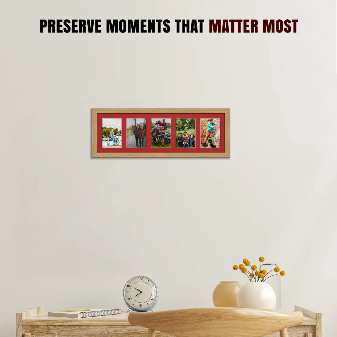 26x8" Modern Multi Aperture Photo Frame Holds 6x4" (x5) Photos With Crimson Mount | Modern Collage Frame thumbnail 2