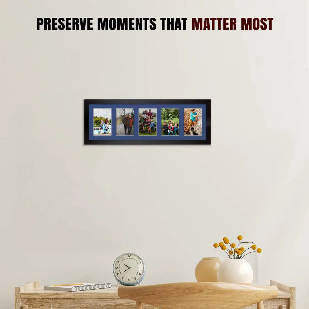 26x8" Modern Mat Black Multi Aperture Photo Frame - Fits 6x4" (x5) Photos | Collage Frame thumbnail 2