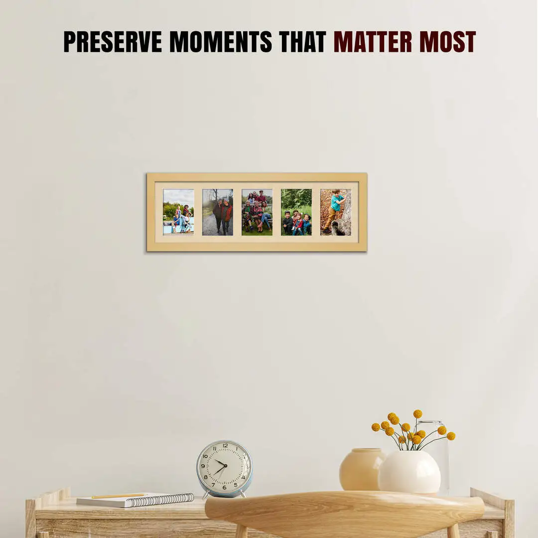 26x8" Mustard Yellow Modern Multi Aperture Photo Frame - Fits 6x4" (x5) Photos | Collage Frame thumbnail 2