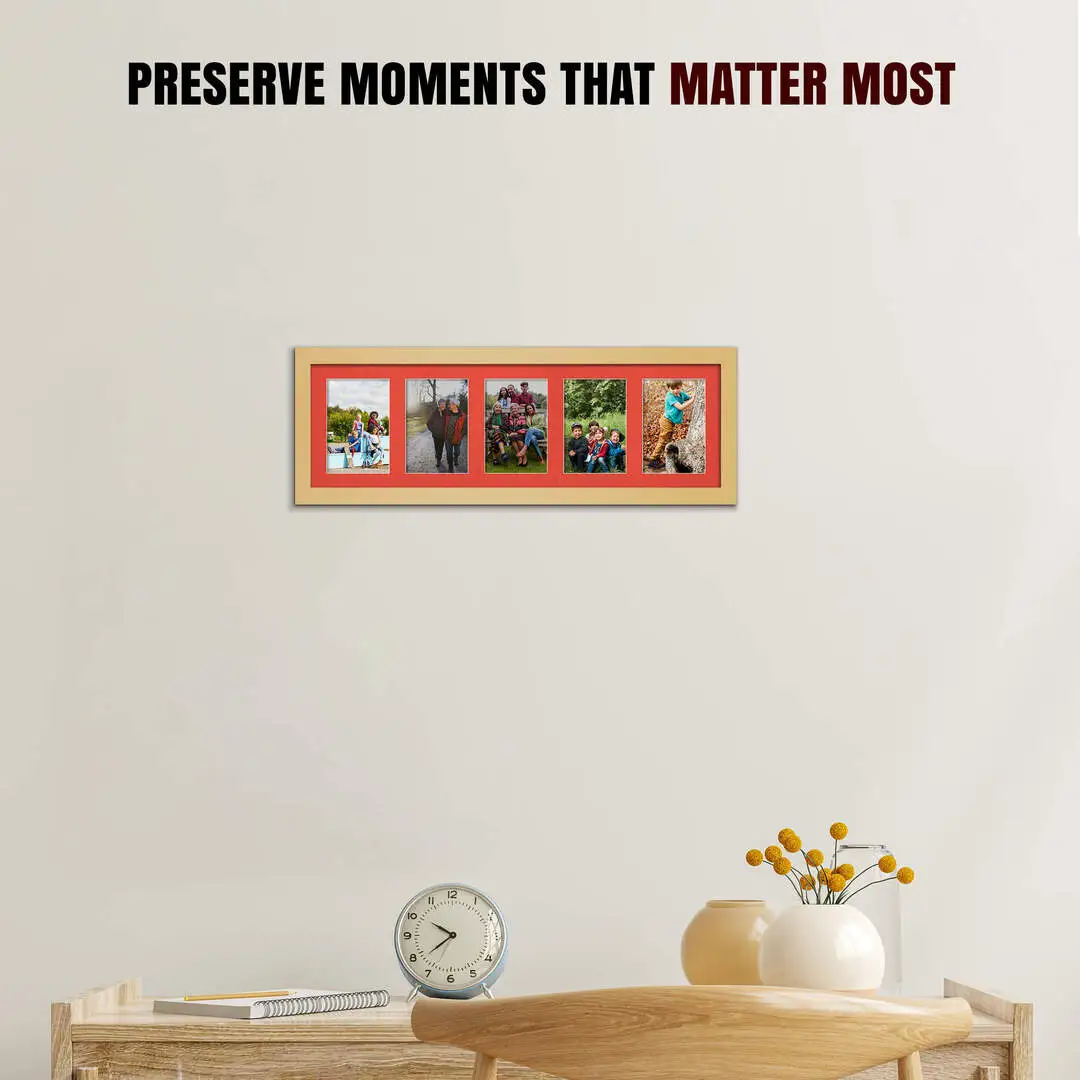 26x8" Mustard Yellow Modern Multi Aperture Photo Frame - Fits 6x4" (x5) Photos | Collage Frame thumbnail 2