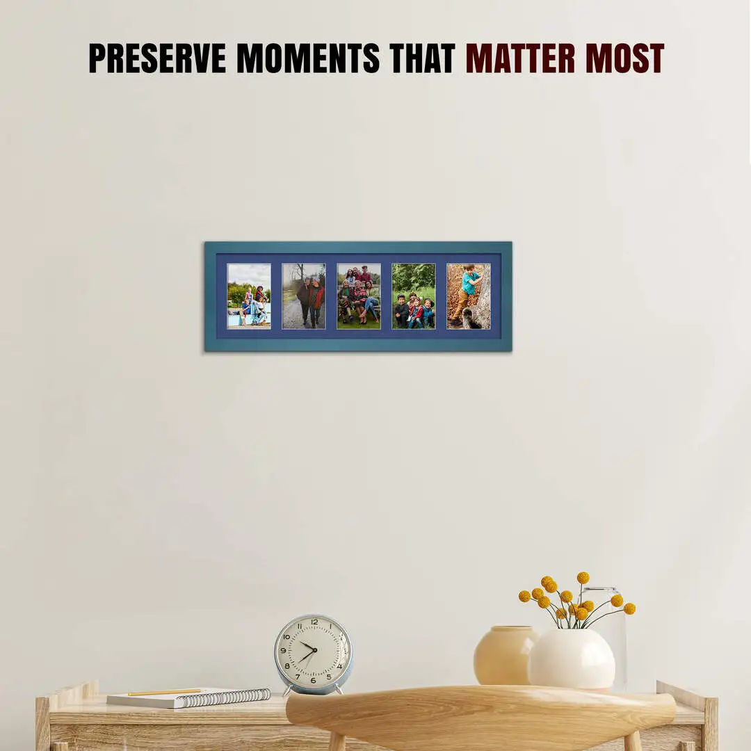 26x8" Modern Navy Blue Multi Aperture Photo Frame - Fits 6x4" (x5) Photos | Collage Frame thumbnail 2