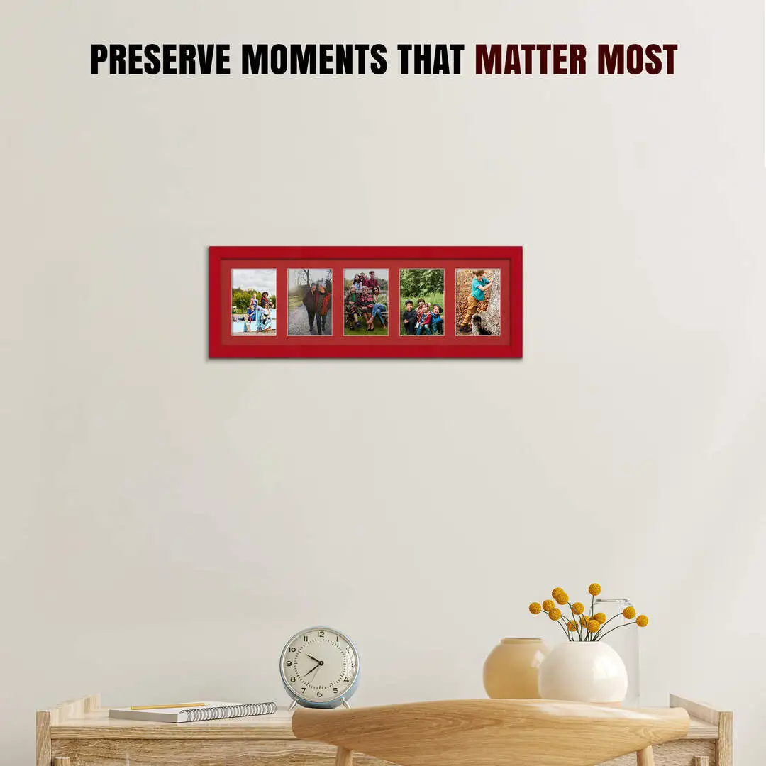 26x8" Modern Red Multi Aperture Photo Frame - Fits 6x4" (x5) Photos | Collage Frame thumbnail 2