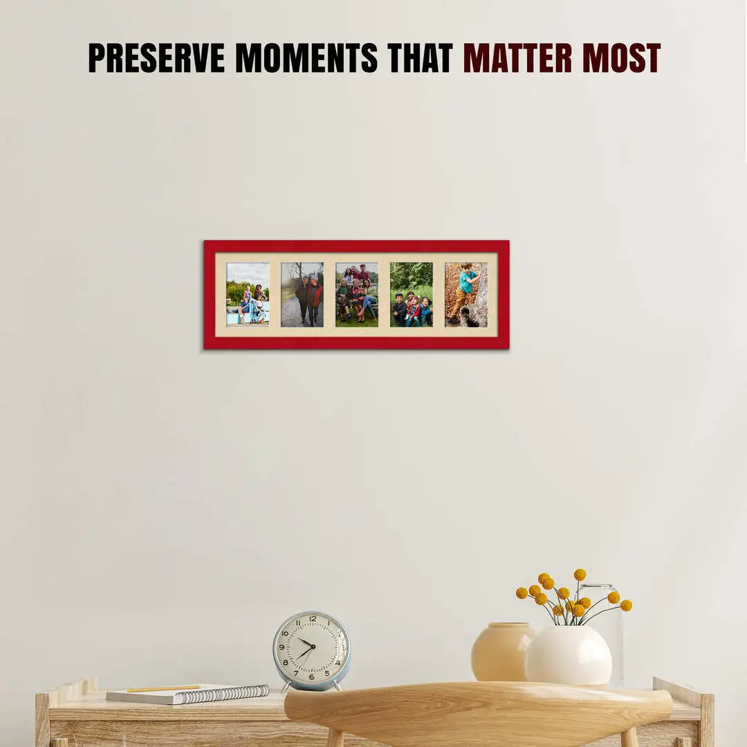 26x8" Red Modern Multi Aperture Photo Frame - Fits 6x4" (x5) Photos | Collage Frame thumbnail 2