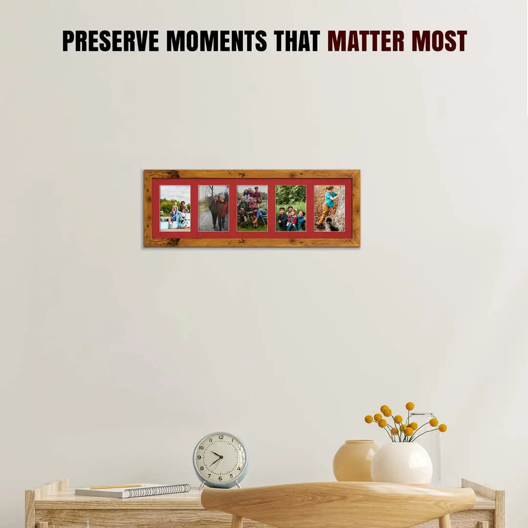 26x8" Modern Rustic Oak Multi Aperture Photo Frame - Fits 6x4" (x5) Photos | Collage Frame thumbnail 2