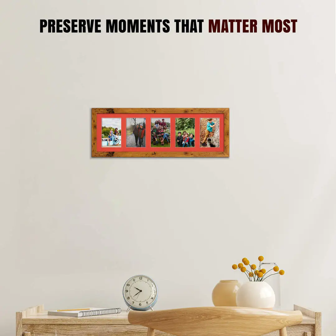 26x8" Rustic Oak Modern Multi Aperture Photo Frame - Fits 6x4" (x5) Photos | Collage Frame thumbnail 2