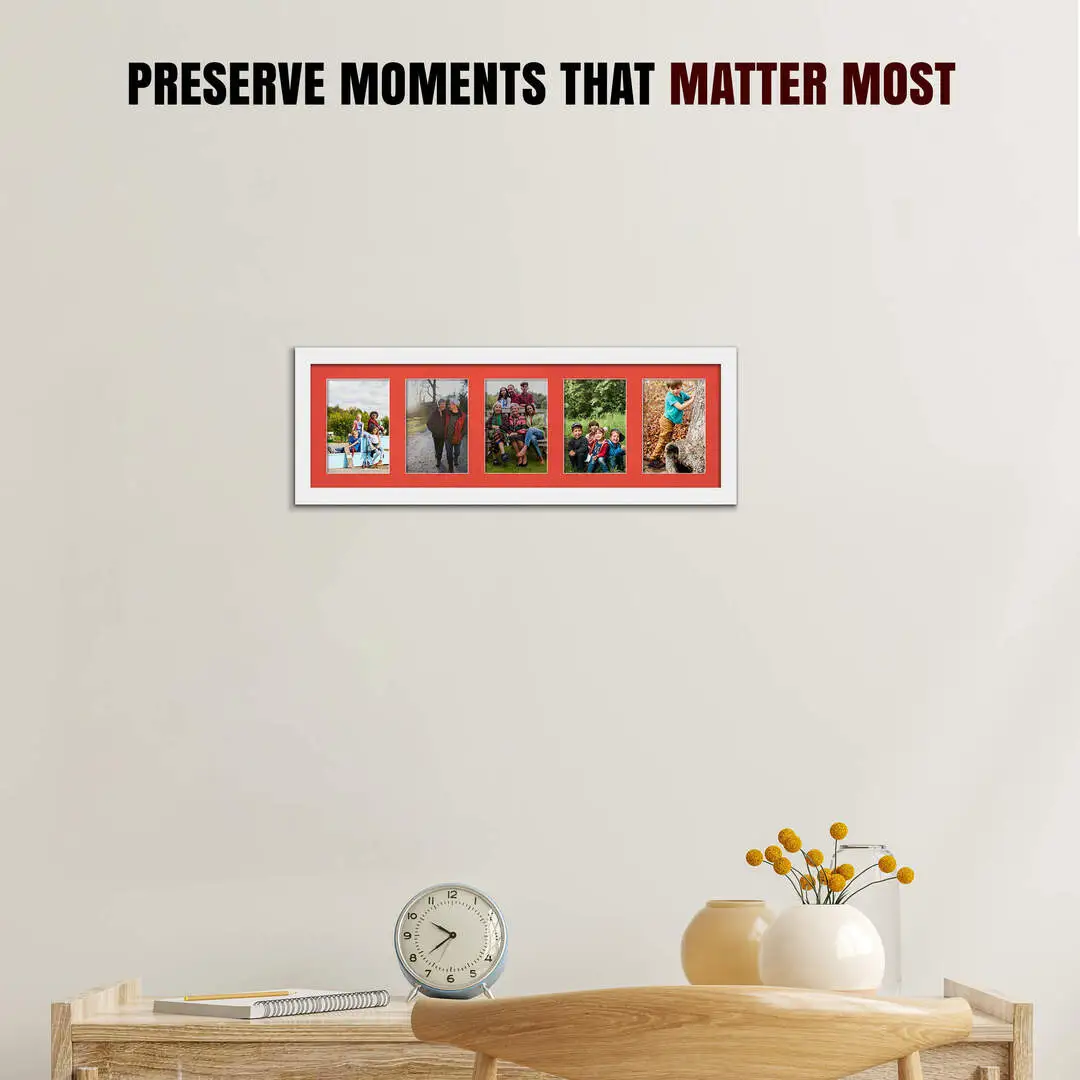 26x8" Modern White Multi Aperture Photo Frame - Fits 6x4" (x5) Photos | Collage Frame thumbnail 2