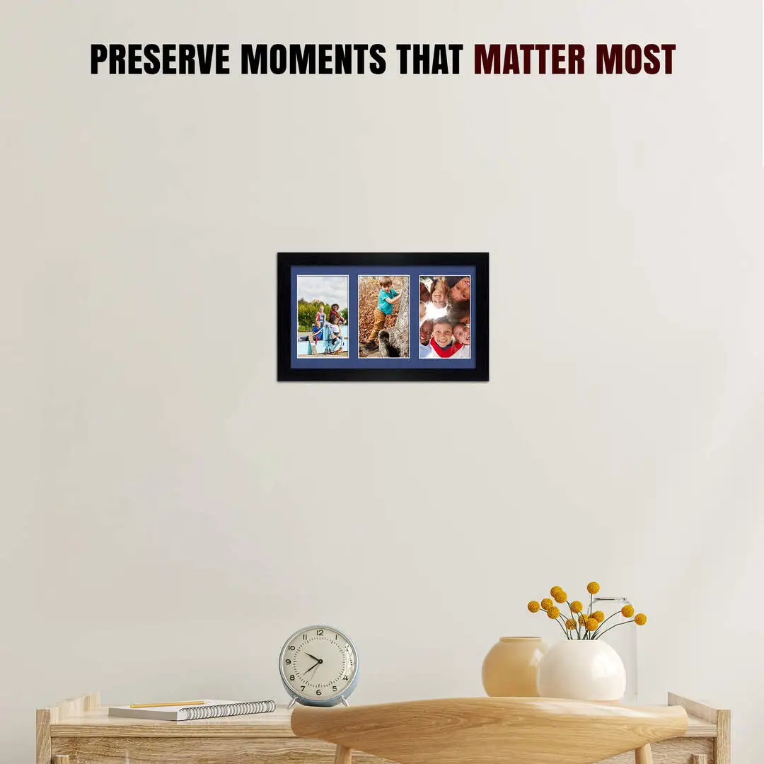 40x20cm Black Modern Multi Aperture Photo Frame - Fits 6x4" (x3) Photos | Collage Frame thumbnail 2