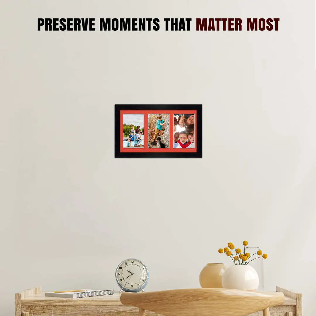 40x20cm Modern Black Multi Aperture Photo Frame - Fits 6x4" (x3) Photos | Collage Frame thumbnail 2