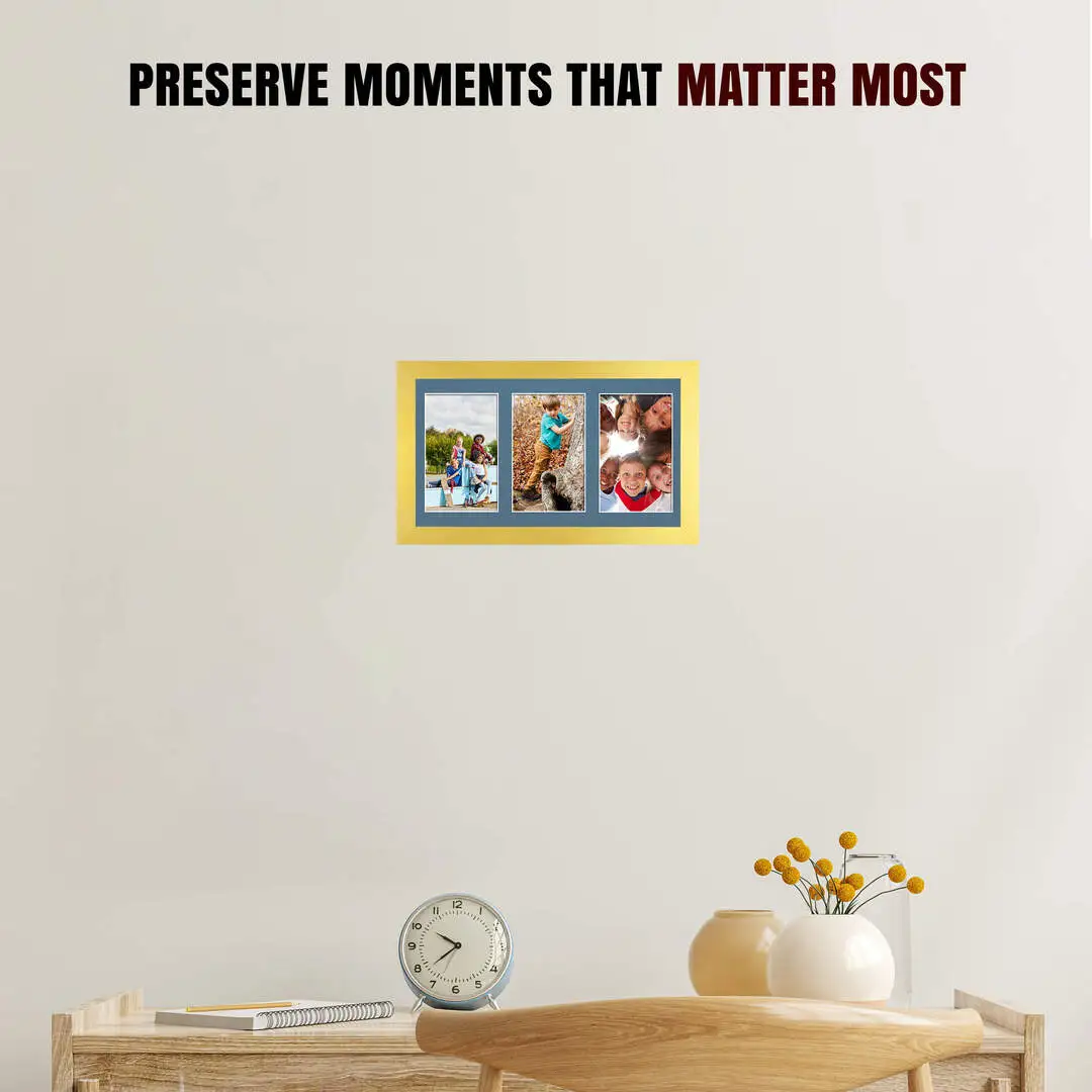 40x20cm Gold Modern Multi Aperture Photo Frame - Fits 6x4" (x3) Photos | Collage Frame thumbnail 2