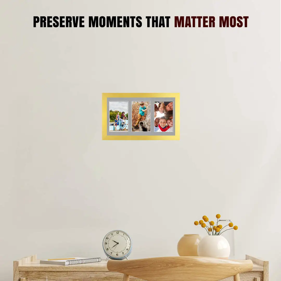 40x20cm Gold Modern Multi Aperture Photo Frame - Fits 6x4" (x3) Photos | Collage Frame thumbnail 2