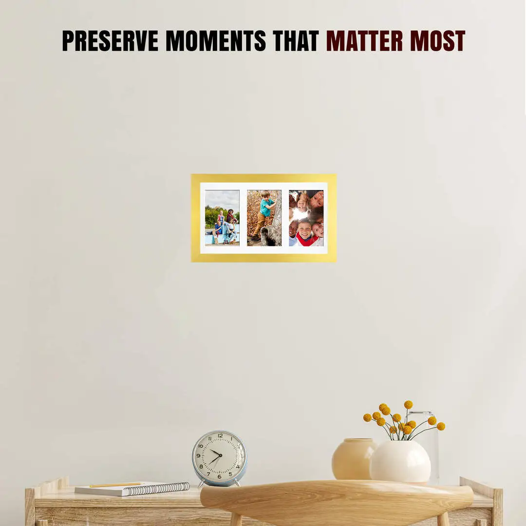 40x20cm Gold Modern Multi Aperture Photo Frame - Fits 6x4" (x3) Photos | Collage Frame thumbnail 2