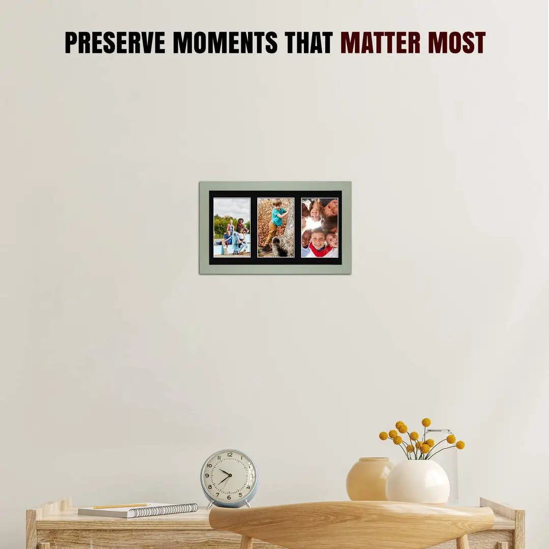 40x20cm Green Modern Multi Aperture Photo Frame Holds 6x4" (x3) Photos With Black Mount | Modern Collage Frame thumbnail 2