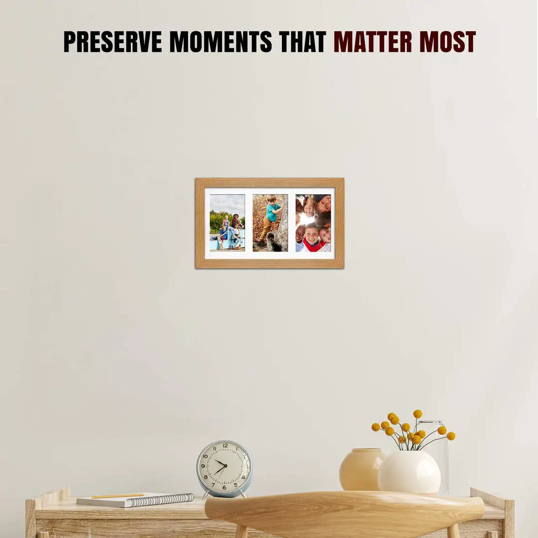 40x20cm Oak Modern Multi Aperture Photo Frame Holds 6x4" (x3) Photos With Ice White Mount | Modern Collage Frame thumbnail 2