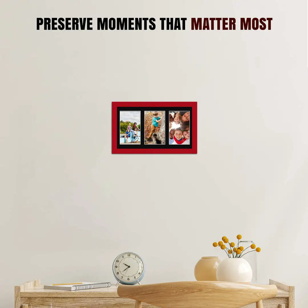 40x20cm Red Modern Multi Aperture Photo Frame - Fits 6x4" (x3) Photos | Collage Frame thumbnail 2