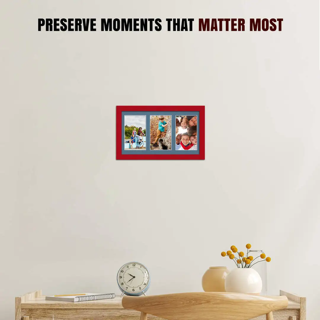 40x20cm Red Modern Multi Aperture Photo Frame Holds 6x4" (x3) Photos With Pompador Mount | Modern Collage Frame thumbnail 2