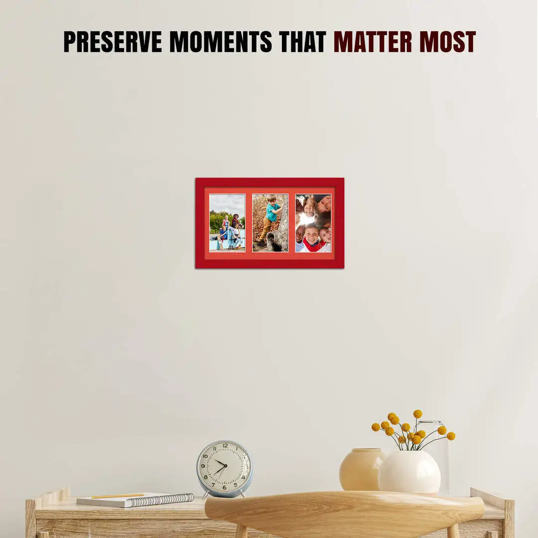 40x20cm Modern Red Multi Aperture Photo Frame - Fits 6x4" (x3) Photos | Collage Frame thumbnail 2