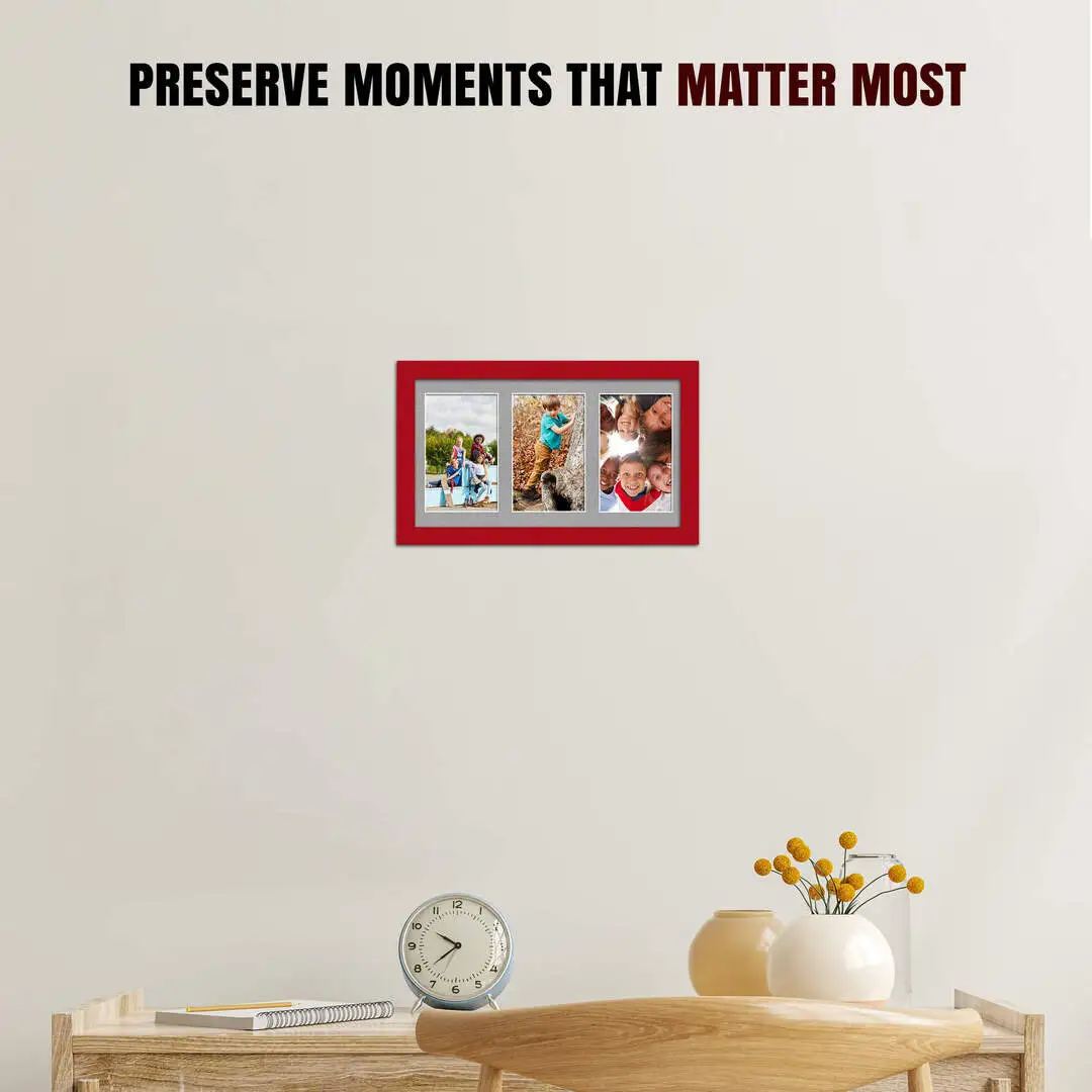 40x20cm Red Modern Multi Aperture Photo Frame - Fits 6x4" (x3) Photos | Collage Frame thumbnail 2