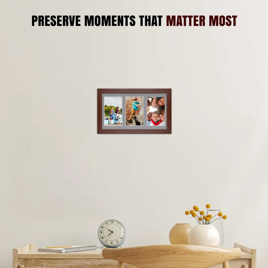 40x20cm Rose Wood Modern Multi Aperture Photo Frame - Fits 6x4" (x3) Photos | Collage Frame thumbnail 2