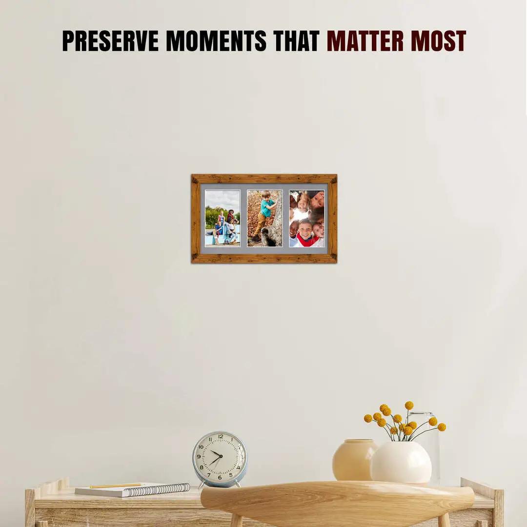 40x20cm Modern Rustic Oak Multi Aperture Photo Frame - Fits 6x4" (x3) Photos | Collage Frame thumbnail 2