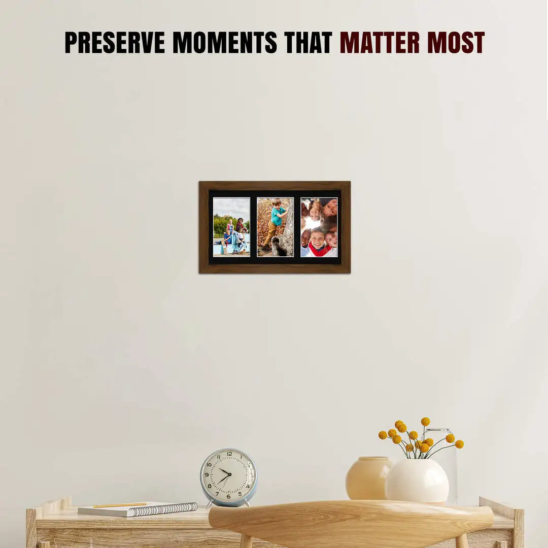 40x20cm Modern Walnut Multi Aperture Photo Frame - Fits 6x4" (x3) Photos | Collage Frame thumbnail 2