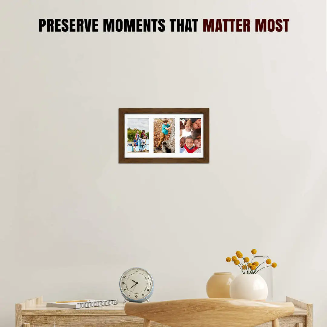 40x20cm Walnut Modern Multi Aperture Photo Frame - Fits 6x4" (x3) Photos | Collage Frame thumbnail 2