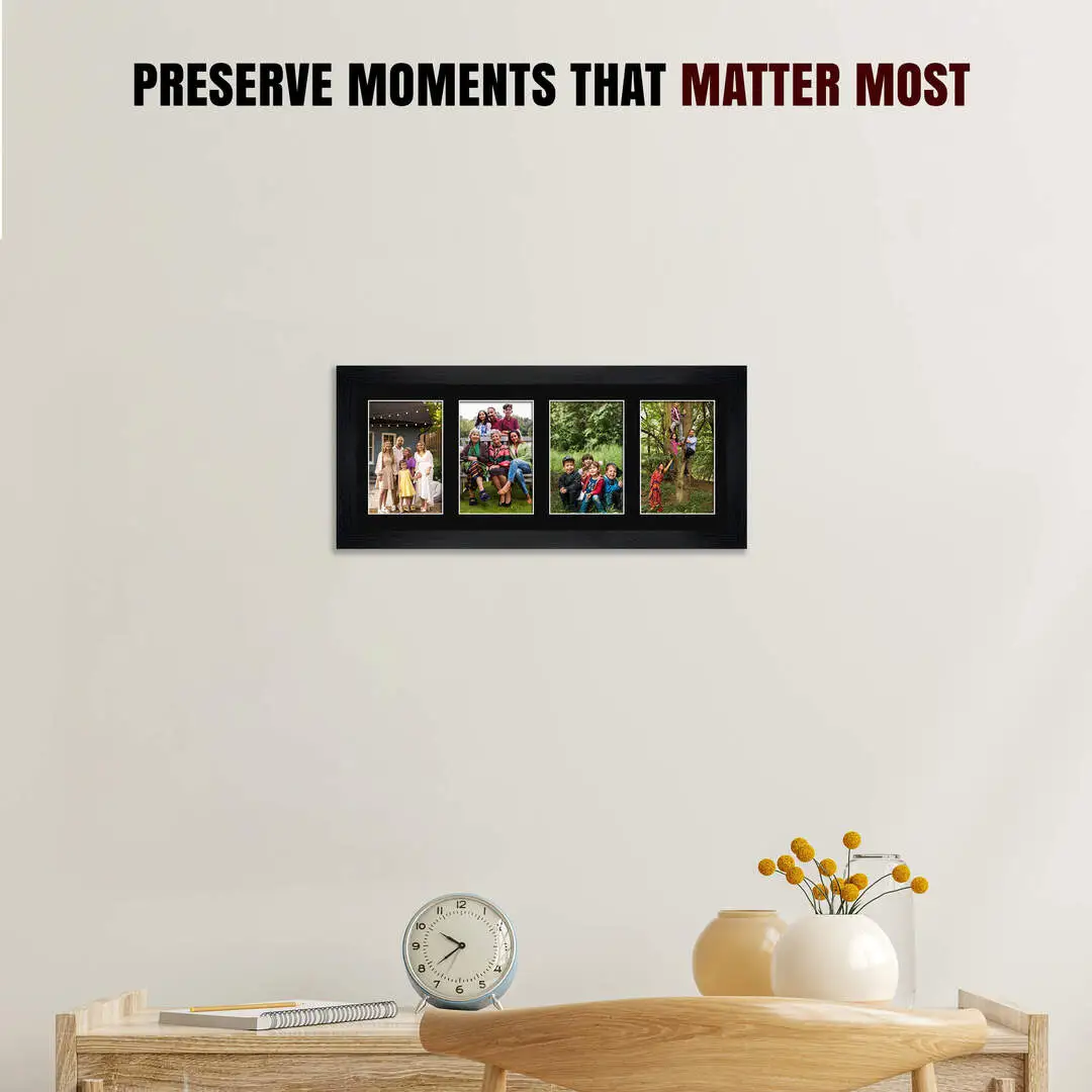 50x20cm Black Modern Multi Aperture Photo Frame Holds 6x4" (x4) Photos With Black Mount | Modern Collage Frame thumbnail 2