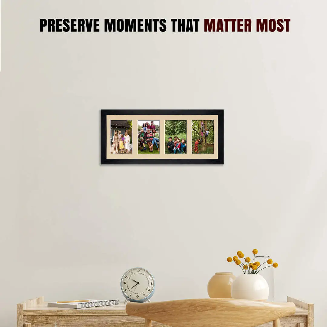 50x20cm Black Modern Multi Aperture Photo Frame - Fits 6x4" (x4) Photos | Collage Frame thumbnail 2