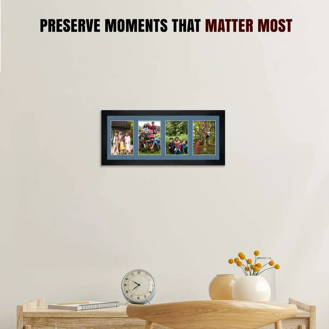 50x20cm Modern Black Multi Aperture Photo Frame - Fits 6x4" (x4) Photos | Collage Frame thumbnail 2