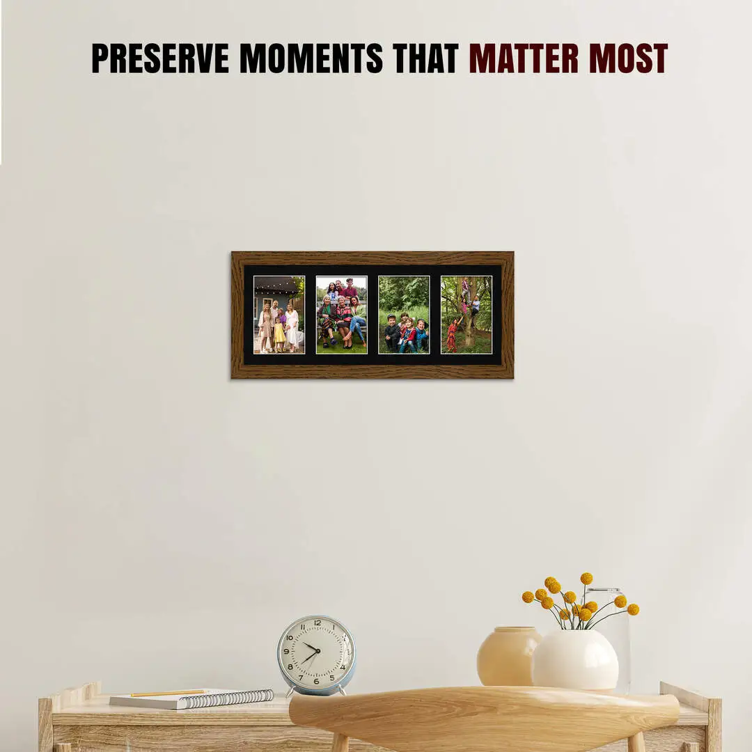 50x20cm Dark Oak Modern Multi Aperture Photo Frame - Fits 6x4" (x4) Photos | Collage Frame thumbnail 2