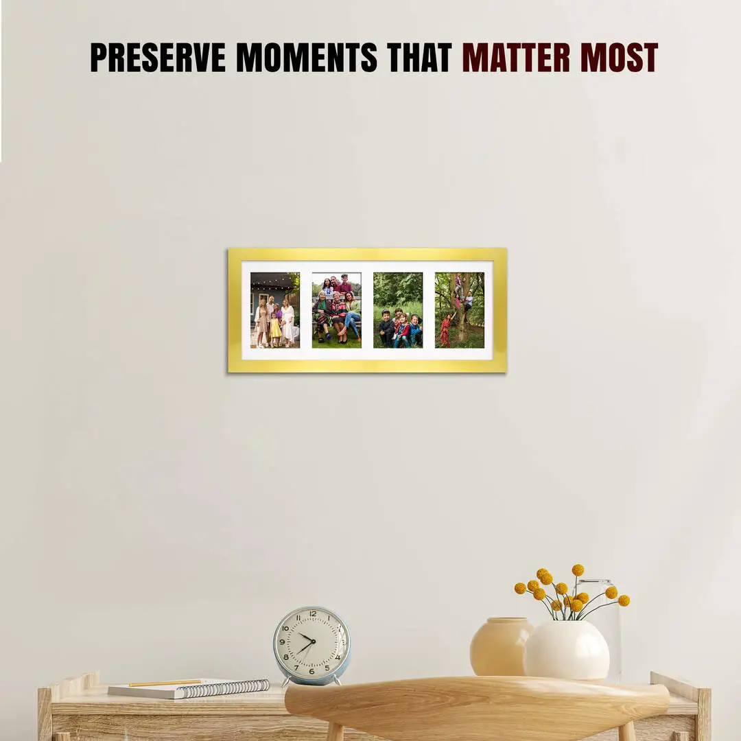 50x20cm Gold Modern Multi Aperture Photo Frame - Fits 6x4" (x4) Photos | Collage Frame thumbnail 2